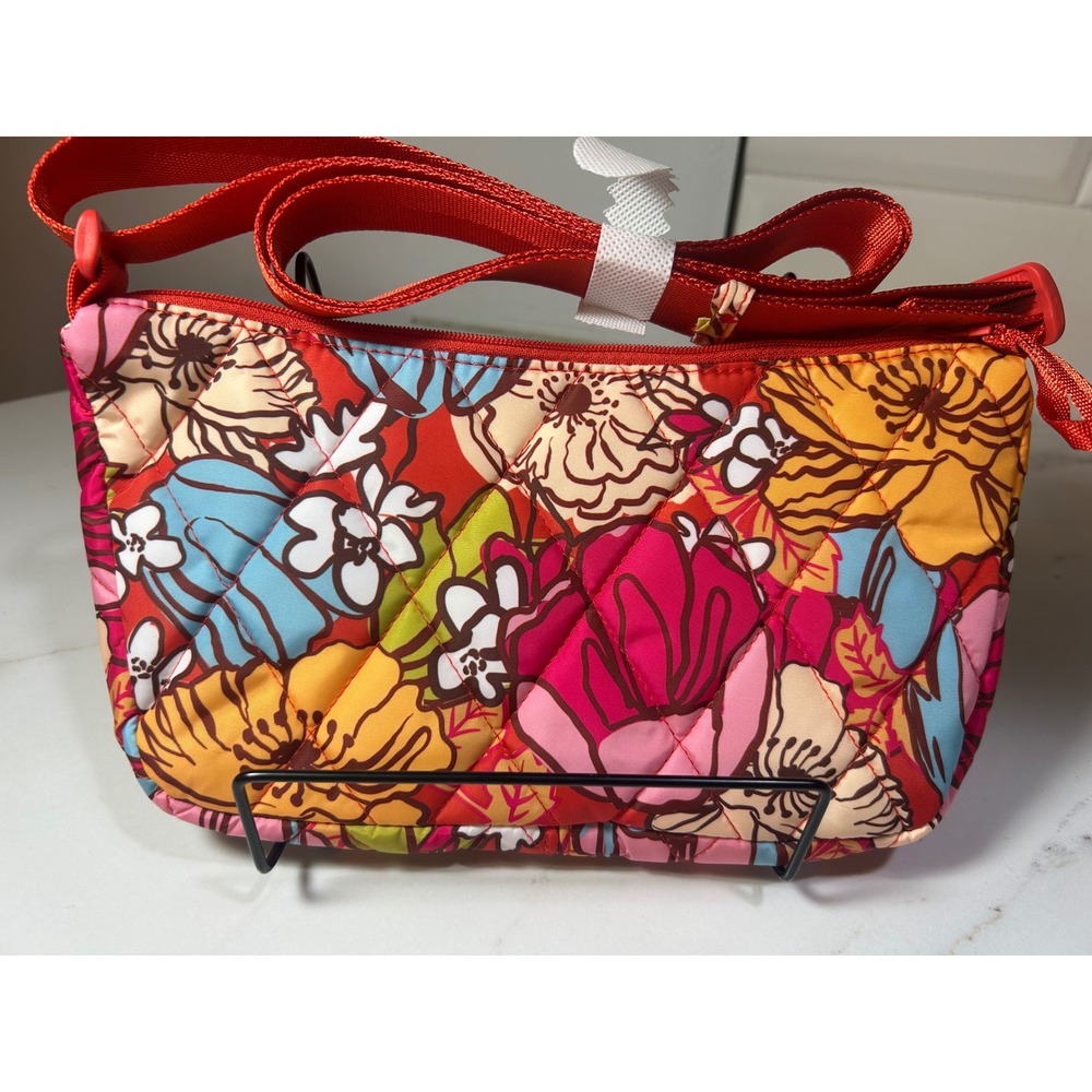 Vera Bradley Quilted Floral Crossbody Bag Red Orange Blue Small Shoulder Bag